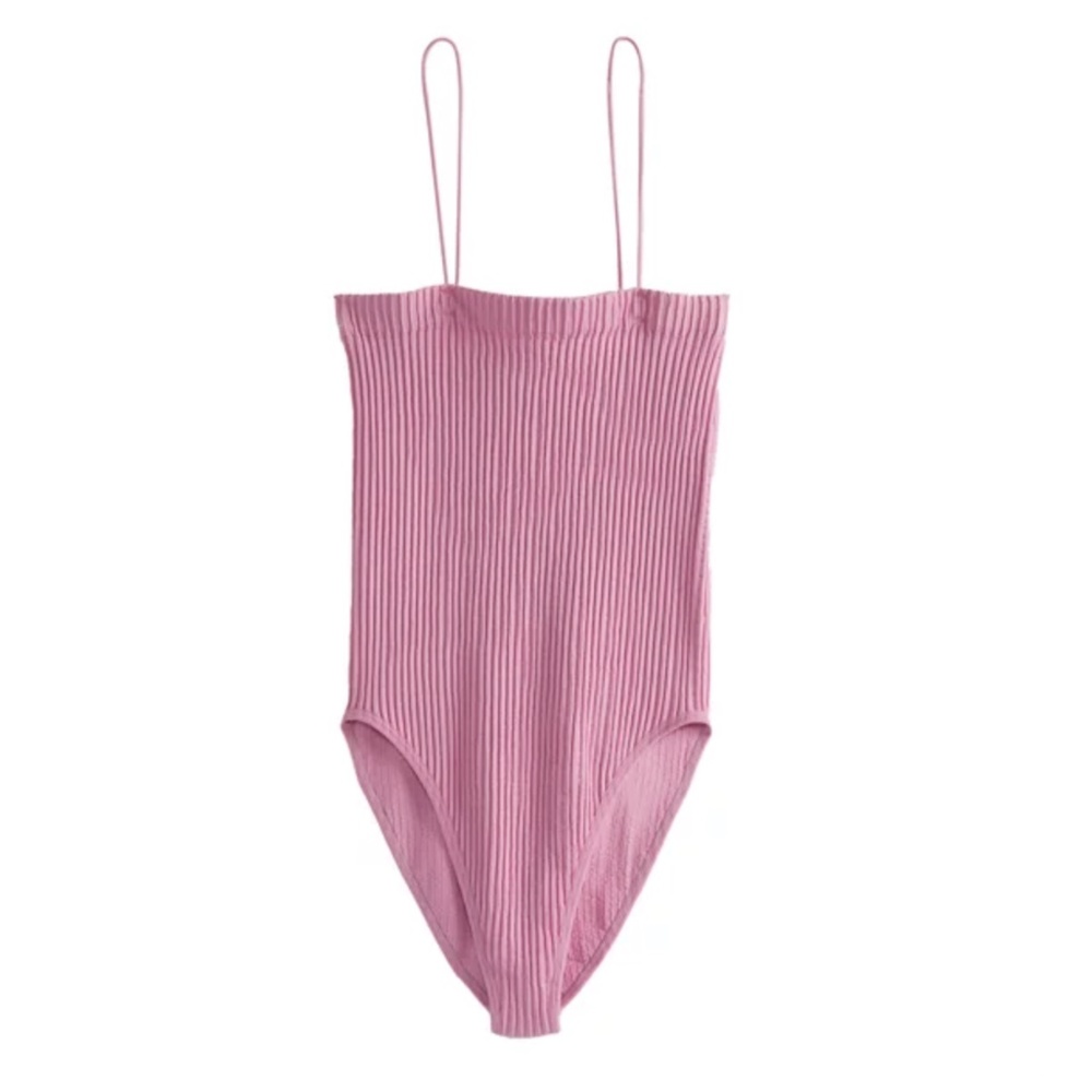 Sugar Rain High-End Textured Square Neck Bodysuit pink S/M